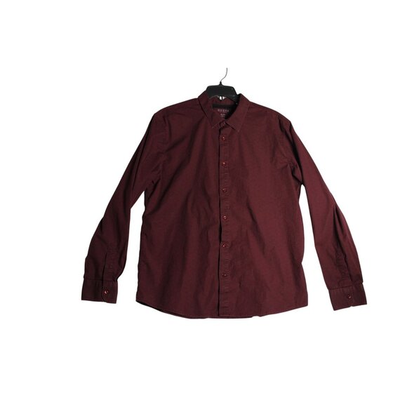 Guess L/S Red Pattern Button Down Dress Shirt Mens XL Slim Fit - Picture 1 of 6